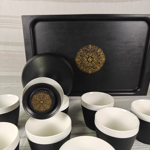 Vintage 1970s David Douglas Black & White Therm Ware Set with Tray Rare - Picture 7 of 13